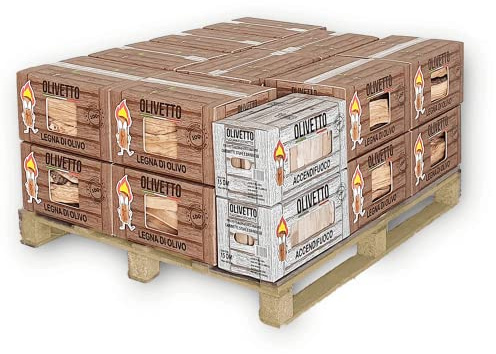 Legna da ardere di olivo da 10 kg con legnetti accendi fuoco da 8 kg in scatola di cartone. Ideale per camini, stufe, forni, pizzerie e barbecue. Set da 40 a 600 Kg (200 Kg)