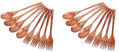 Tuesoa Ensemble de Fourchettes Cuillères en Bois de 16 Pièces, Ensemble D'Ustensiles en Bois Style Japonais, Cuillère Cuisine Faite à Main, Ensemble Couverts Voyage Réutilisables B