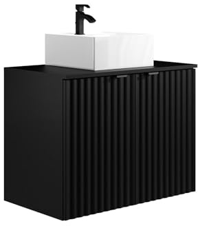 Vente-unique-Mueble Flotante de baño Rayado con Lavabo sobre encimera - Negro - Ancho 80 cm - ZILGA