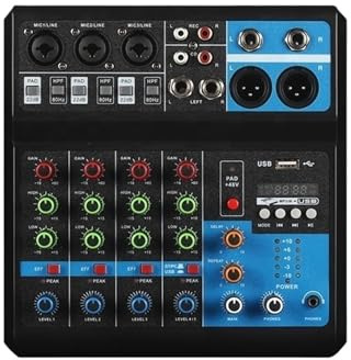 Audio Mixer, 5 Channel Sound Mixer Table Audio Professional Portable Digital Console Computer Recording DJ Controller Processor USB Bluetooth