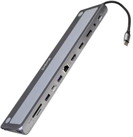 Ewent Docking Station USB C, 13-in-1 con Rialzo Notebook, 3xPorte USB 3.2 Gen1|2xHDMI 4K/60Hz|1xDP 4K/60Hz|1xSD/TF 2.0|1xAudio|1xRJ45 Gb|1xType-C PD 100W, Hub Multiporta Ergonomico per Laptop,MacBook