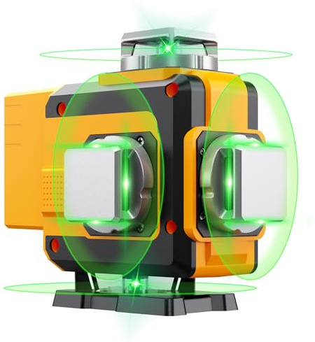 Niveau Laser Autonivelant 360° X 4, Laser Chantier 4D 16 Lignes Lazer Niveaux，Mode Impulsion ExtéRieur, 2 X 4800mAh Batterie, Nivellement Automatique, Support Rotatif, TéLéCommande (4D-2)