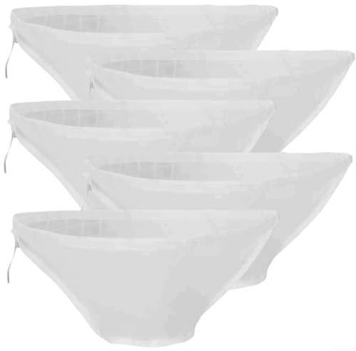 Lot de 5 sacs à fromage en tissu réutilisables en nylon pour lait de soja, lait de noix, jus de fruits, cuisine et pâtisserie, passoire alimentaire en maille fine avec cordon de serrage (52 x 18 x 18