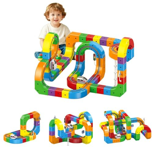 Clickrail Electric Train Set, 51/81/123 Piece Cube Track Building Toys with USB Rechargeable Train, 3D Modular DIY Railway for Kids, STEM Educational for Boys & Girls Ages 3-8