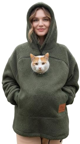 Hoodie Damen Pullover Mit Katzentasche Hundetasche Übergröße Kapuzenpullover Warm Haustier Carrier Sweatshirt Kuschel Mit Kängurutasche Niedlich Katzenmotiv Hoody Winter Hund Tragetasche Kapuzenpulli