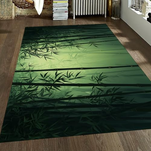 Alfombra Relajante para áreas serenas alfombras orientales de Bosque de bambú Alfombra Verde Suave y Antideslizante Lavable para Nursery Dormitorio salón Oficina en casa 80x120cm