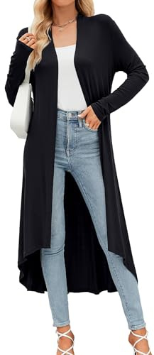 BDTECAOR Strickjacke Damen Lang Leicht Cardigan Casual Langarm Mantel | Open Front,Maxi Strickjacken mit Asymmetrischer Saum,Übergangsjacke,Freizeit & Business