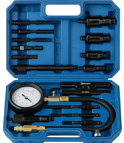 RESSER Kompressionsprüfer Dieselmotor Kompressionstester Diagnose-Set für Diesel 17-teilig mit Adaptern