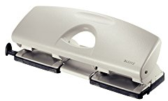 Leitz Doppellocher aus Metall, 16 Blatt, Anschlagschiene mit Formatangaben, Einfaches Lochen für die Ablage in Ringbüchern mit 4 Ringen, grau, 50220085