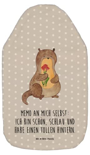 Mr. & Mrs. Panda Wärmflasche Otter Blumenstrauß - Geschenk, süß, Bettflasche, Kinderwärmflasche, Fischotter, Kleine Wärmflasche, Wärmekissen, Otter