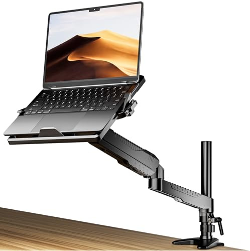 Laptop Arm mit Laptopablage für 11-17 Zoll Laptop, Klearlook Gas Spring Monitorarm für 17-27 Zoll Computer Screen,VESA 75-100mm Laptop Halterung Schreibtisch, Laptop Tischhalterung Höhenverstellbar