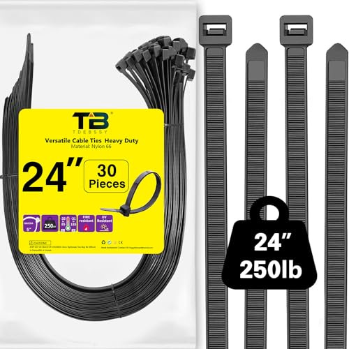TDEBSSY Große Kabelbinder, Kabelbinder, Kabelbinder, robust, lang, 600 x 12,4 mm, schwarz, robuste Kabelbinder, Kabelbinder, Drahtbinder, Kunststoffbinder, schwarz, für Zuhause, Büro, Gartenarbeit, 30