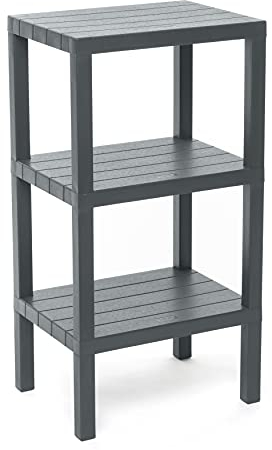 TATAY Mensola Rettangolare Lombok, 3 Altezze, Polipropilene, Senza BPA , Finitura Effetto Legno, Tamponi Antiscivolo, Max 10 kg per Ripiano, Facile Assemblaggio, 38x29x73.5 cm, Grigio