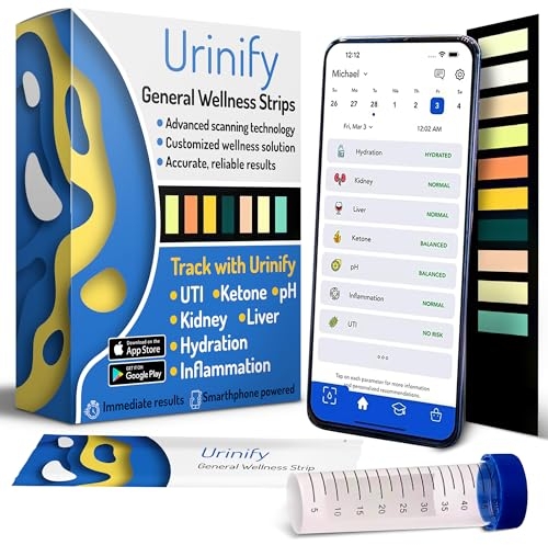 [URINIFY Essential] Mobile App Urine Test Strips and at Home UTI Test Strips, Kidney Test kit at Home, Hydration, Keto Test Strips, pH Test Strips, Liver Test, urinalysis Test, Protein, 6 Strip