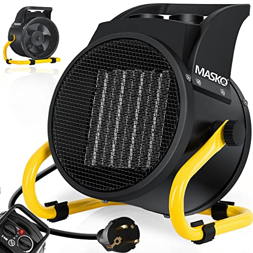 Masko® Stufa elettrica Termoventilatore Stufa da Cantiere Stufa radiante in Ceramica Riscaldatore Elettrico con termostato Stufa elettrica con 3 regolazioni di Calore, Giallo, 2 KW