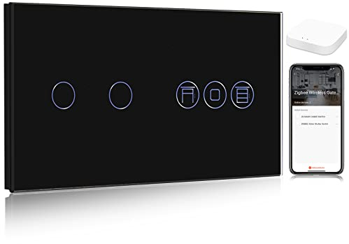 BSEED ZigBee Interruptor de Pared con Double Interruptor de Atenuador Gris,3 Gang 1 Vía Interruptor WiFi,compatible con Alexa y Google Home,Control de APP y Función de Temporizador