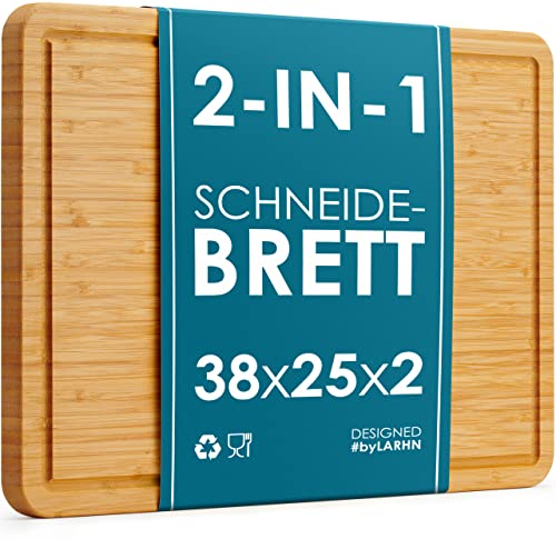 LARHN Grande Planche a Decouper Bois et Plateau - Carbone Neutre - 44 x 30 x 2 cm - La Planche en Bois Parfaite pour Hacher et Servir