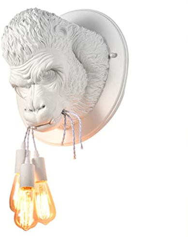 Wandleuchte Wohnzimmer Lampe 3-flammig Gorillakopf Design Wandlampe Tier Harz Wand Deko Lampe E27 Fassung Nachttischlampe Innen Wandbeleuchtung für Schlafzimmer Wohnzimmer Korridor Treppenhaus,Weiß