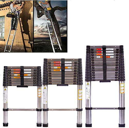 Stainless Steel Telescopic Ladder - 3.2m Portable Extendable Loft Ladder - 150kg Load Capacity EN131