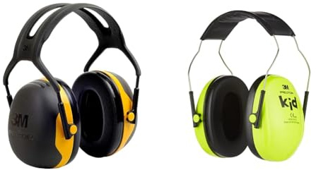 Peltor 3M Casque anti bruit X2 ; protection des oreilles, protection auditive & 3M Casque antibruit enfant H510AK, vert fluo. Taille ajustable. Contre des niveaux de bruit