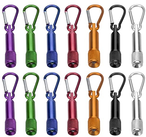 APOMOONS 14 Piezas Mini Linterna LED Portátiles Llavero con linterna LED de Aluminio Impermeable para Senderismo Camping Ciclismo Exteriores (7 Colores) [Clase de eficiencia energética A]