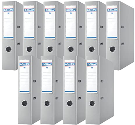 DONAU Premium Ordner Breit 10er Pack/DIN A4 / 7,5 cm / 10 Stück/Grau/Kunststoffbezug PP/Carton Papier Schlitzordner Büroordner Aktenordner Ringordner/Grünen Punkt