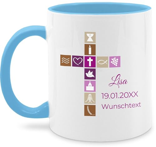 Tasse Tassen 325ml - Taufe - Geschenk Firmung GeldgeschenkTaufe I Geschenke Geld Konfirmation - 325 ml - Hellblau - taufbecher personalisierte konfirmationsgeschenke taufgeschenke taufe￼