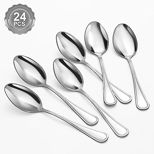 BEWOS 24 Stück Suppenlöffel Set, 20,3cm(8 Zoll) Löffel Set, Edelstahl Esslöffel, Spiegelpoliert Tafellöffel, Spülmaschinenfest, Silber Löffel für Haus, Küche oder Restaurant