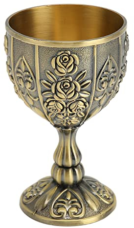 Cyrank Gobelet Calice, Verre à Vin En Métal Coupe à Liqueur Fleur Coupe à Vin En Relief Pour la Décoration De Fête De Mariage(Bronze)