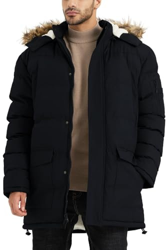JAWERU Winter Coats For Men Winter Jackets Water Resistant Warm Thicken Puffy Hooded Insulated Thicken Parka Coat Black L
