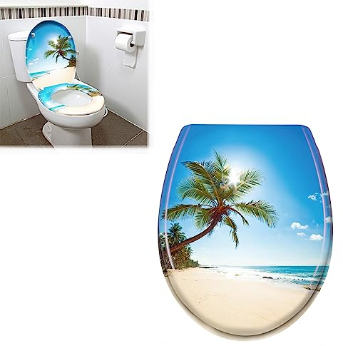 JOIEYOU Toilettensitz WC-Sitz aus Hartplastik Universal Toilettendeckel mit Absenkautomatik für alle handelsüblichen WC-Becken Strand