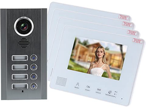 Kit Videocitofono Monitor, Kit Videocitofono Multifunzione Tipo di Stampa Diretta Colore Regolabile Smart per Villa per Casa per Ufficio (4 famiglie (SY828NMJAENO4))