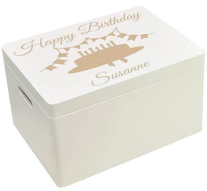 CHICCIE personalisierte Holzbox zum Geburtstag Torte weiß 40x30x23cm - Geschenk