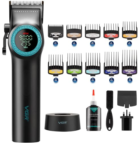 VGR Hair Clippers Men Cordless - Electric Professional Barber Hair Cutting Kit for Head Haircut - 9000 RPM - Taper Lever - Rechargeable 300 Min Battery - DLC Ceramic Blades - Long Beard Trimmer