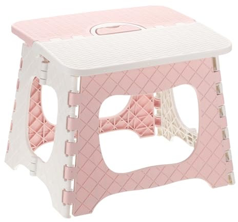 sourcing map 9 Folding Step Stool for Adults 275 lbs Capacity Non-Slip Step Stool with Handle Collapsible Foot Stools, Pink Small Stepping Stool for Bathroom, Bedroom, Kitchen