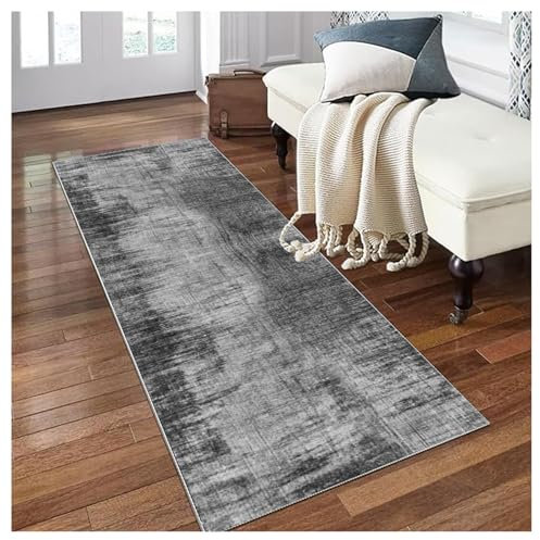 Siunwdiy Teppich Läufer Flur Dark Gray Lang rutschfest Kücheläufer Abstrakt Waschbar Schlafzimmer Modern Teppich Läufer 80x300cm,Dauerhaft Läuferteppich Flurläufer Korridor Meterware