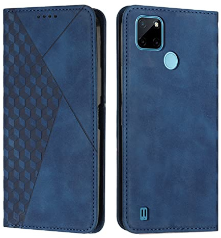 KOUYI Compatible con OPPO Realme C21Y/C25Y Funda de teléfono, Ranura para Tarjetas Plegable de Cuero sintético PU, Soporte con Cierre magnético, Fundas a Prueba de Golpes (Azul)