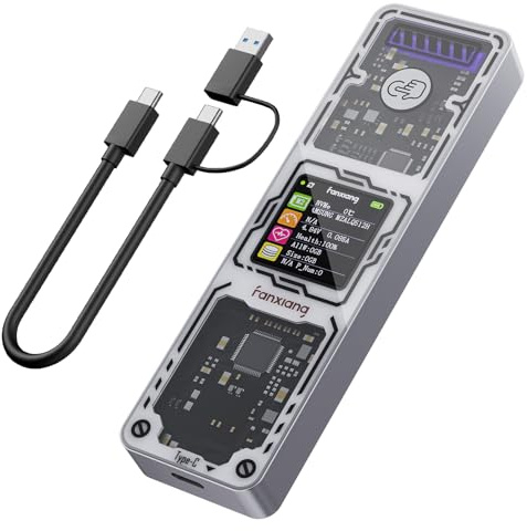 fanxiang M.2 NVMe SSD-Gehäuse, USB 3.2 Gen 2 (10 Gbit/s), M/B+M-Schlüssel, Größen 2230/2242/2280, Kapazität bis zu 4 TB M-Schlüssel/B+M-Schlüssel, inkl. USB-C-auf-C- und USB-A-auf-C-Kabel, MD86