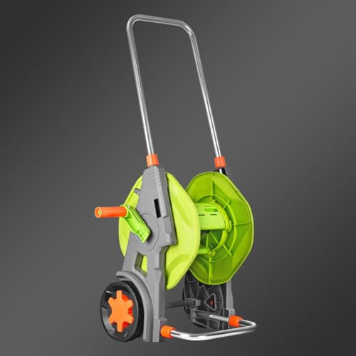 Portable Garden Hose Reel Cart with Non Slip Handle Holds 50M Hose for Professional Outdoor Use Two Wheel Stand Up Trolley