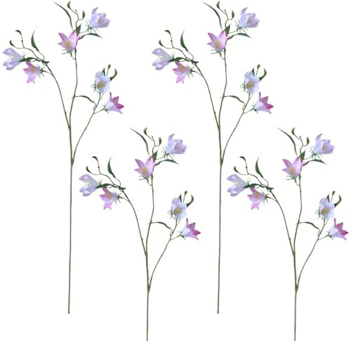 BestAlice 4 PCS Artificial Silk Bell Orchid Flowers, Long Stem Campanula Fake Moundlily for Indoor Outdoor Decor, Artificial Flowers Blue and Purple Silk Flower (C)