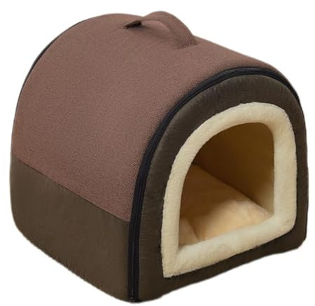 Pevfeciy Hundehütte Hundehöhle Hundebett Katzenhöhle Exklusives Haus Hund oder Katze Komfortabel und Waschbar Hundehaus für drinnen,Braun,L