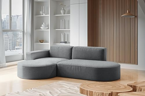 Kaiser Möbel - Ecksofa mit Wohnlandschaft, Eckcouch L Form, Sofa 3-sitzer, Polstersofa, Bequemes Couch mit Ottomane für Wohnzimmer und Jugendzimmer, Relaxsofa, Modena Studio, Anthrazit, Links