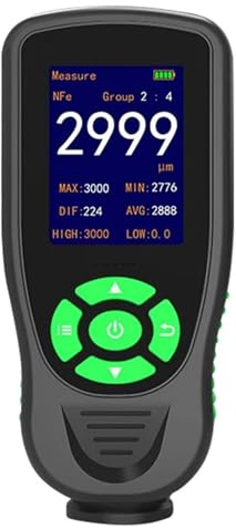 GZPKJ Misuratore di profondità del Rivestimento, Misuratore di Spessore della Vernice per Uso Industriale, Campo di Misura 0-3000 Um, 0-118 Mil, Schermo LCD a Colori, Sonda Ad Alta Precisione
