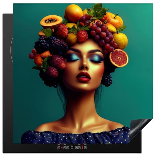 KitchenYeah© Induction Hob Protector Mat 30.7x30.7 / 78x78 cm Cooker Top Protectors Cover Ceramic Covers Electric Hobs Vinyl Woman - Headdress - Tropical - Fruit - Grapes