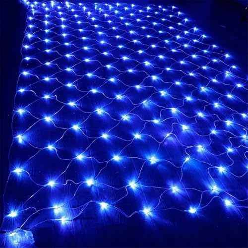 Lichternetz For Drinnen Und Draußen, 200 LEDs, 3 X 2 M, Weihnachtslichterkette, Steckbar, IP44, Wasserdicht, Mit 8 Lichtmodi/Timer/Fernbedienung, For Weihnachtsbaum-/Außen-/Fenster-(Blau,3m x 2m 200le