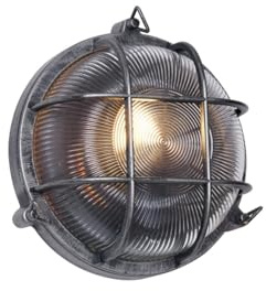 Qazqa Industrie außen Wandleuchte, Außenlampe, Wandlampe für den Garten - Nautica - Silber, max. 15W, Geeignet für LED, 11cm, IP44, Rund