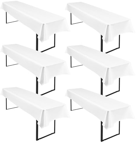 6 Stück Weiß Wasserfester Gebürstetes Biertisch Tischdecke 250 x 100cm Biertischtuch Geeignet für Familienfeiern Parties Bankette Bierzeltfestivals und andere Anlässe