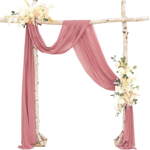 FUHSY Querbehang Freihanddeko Rose Vorhang für Hochzeit 70 x 600cm Transparente Gardinen Schals Voile Vorhang Hochzeitsbogen Wandbehang Dekoration für Hochzeitsfeier Zeremonie dekoration