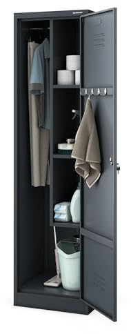 Jan Nowak Besenschrank Haushaltsschrank Metall - Agnes | 50 x 185 x 50 cm | Mehrzweckschrank Weiß mit Regale und Kleiderstange | Schloss, Belüftung | Putzschrank Schmal 50 cm Breit |Anthrazit