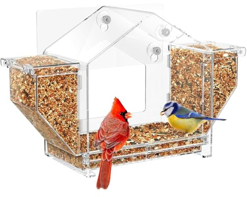 Futterstation für Fenster, mit Saugnapf für Fenster, großes Format für Wellensittiche, Nymphensittiche und andere Vögel